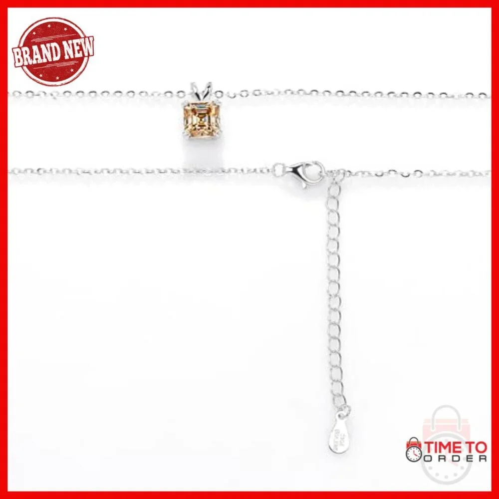 Moissanite Pendant Necklace 2.0ct 18K Gold Plated Sterling Silver Lobster Clasp